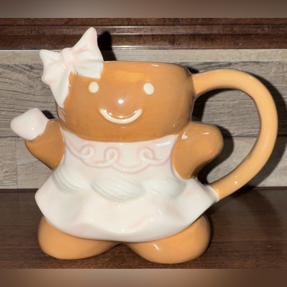 Cute 🥰 Sculpted Gingerbread Girl with Pink Dress Xmas 🎄 Mug by Peppermint & Pine